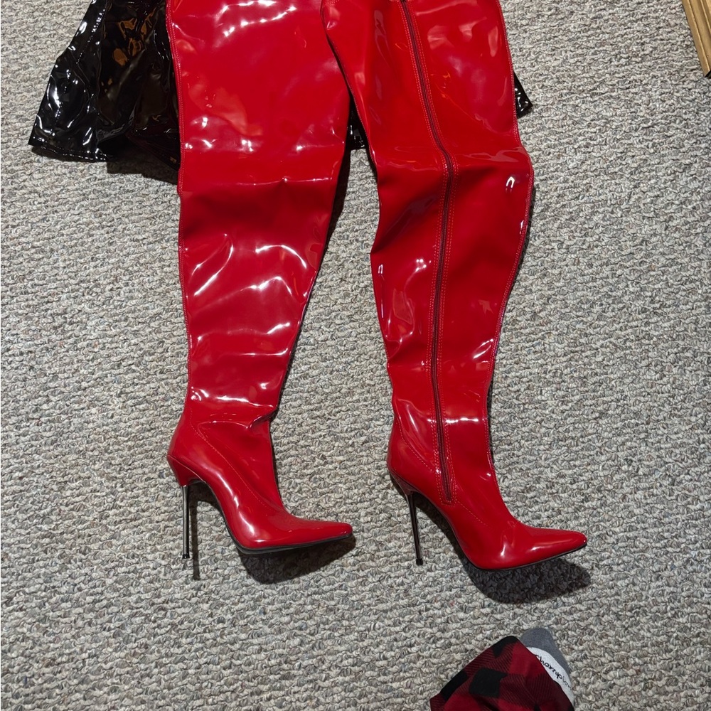 Red Patent Leather Thigh-High Boots